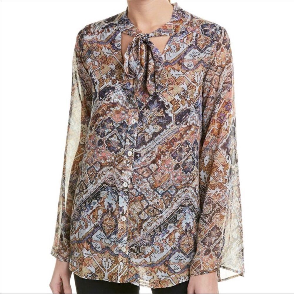 Anthropologie L show me your Mumu Taylor Tie-Front Long Sleeve Button Down Top